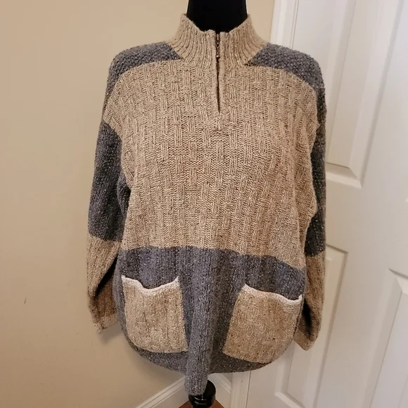Northern Isles Hand Knitted Vintage Neutral Color Block 1/4 Zip Sweater Size XL - Picture 4 of 8